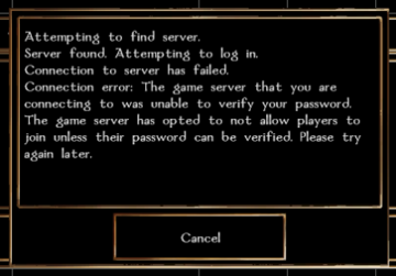 Connection error screen